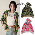 A BATHING APE Ladies' ABC CAMO TOWEL JACQUARD SHARK CROPPED FULL ZIP HOODIE