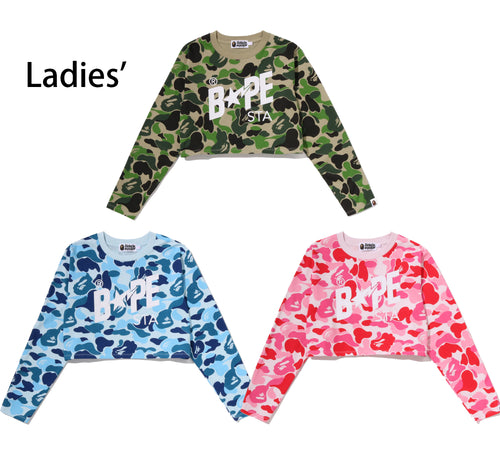 A BATHING APE Ladies' ABC CAMO BAPE STA LOGO CROPPED L/S TEE