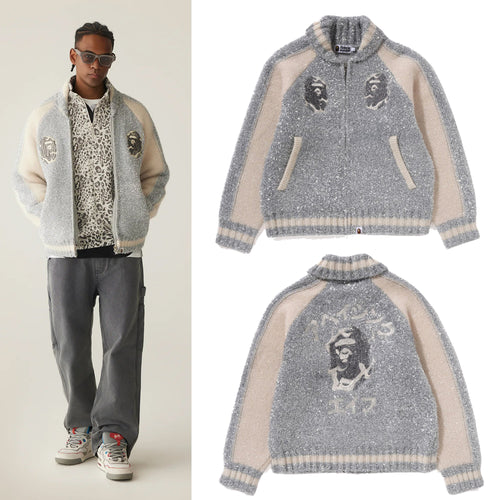 A BATHING APE BAPE LOGO METALLIC COWICHAN KNIT