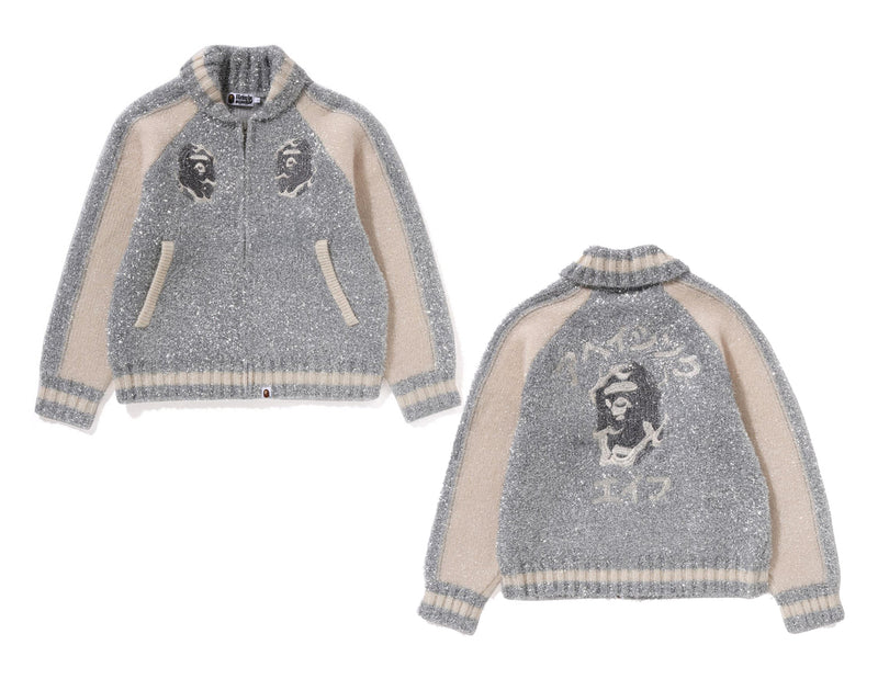 A BATHING APE BAPE LOGO METALLIC COWICHAN KNIT