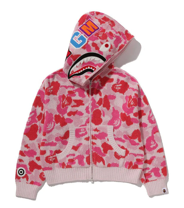 A BATHING APE Ladies' ABC CAMO TOWEL JACQUARD SHARK CROPPED FULL ZIP HOODIE