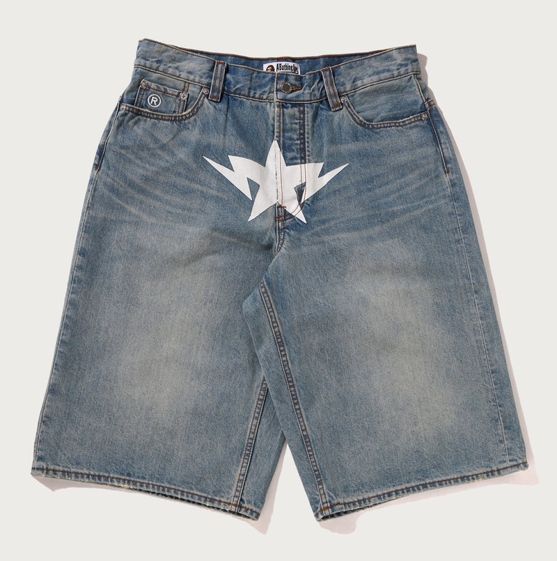 A BATHING APE TWIN STA KNEE LENGTH SELVEDGE DENIM SHORTS