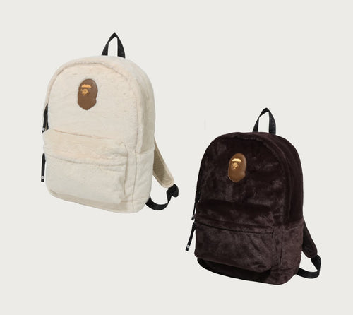 A BATHING APE APE HEAD FAUX FUR DAYPACK