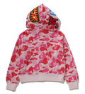 A BATHING APE Ladies' ABC CAMO TOWEL JACQUARD SHARK CROPPED FULL ZIP HOODIE
