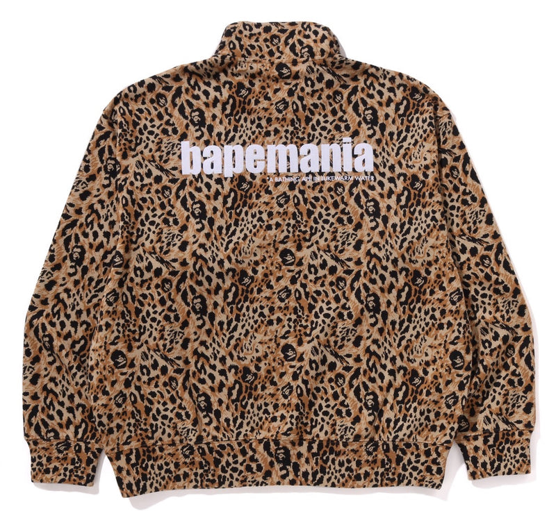 A BATHING APE WILD LEOPARD PATTERN RELAXED HALF ZIP SWEAT SHIRT