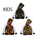 A BATHING APE BAPE KIDS 1ST CAMO SHARK HOODIE SWEAT VARSITY JACKET