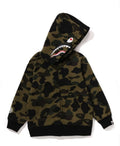 A BATHING APE BAPE KIDS 1ST CAMO MILO SHARK ZIP HOODIE