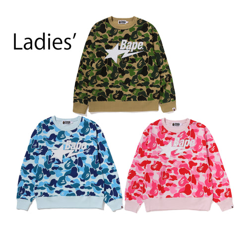 A BATHING APE Ladies' ABC CAMO RHINE STONE BAPE STA CREWNECK SWEAT SHIRT
