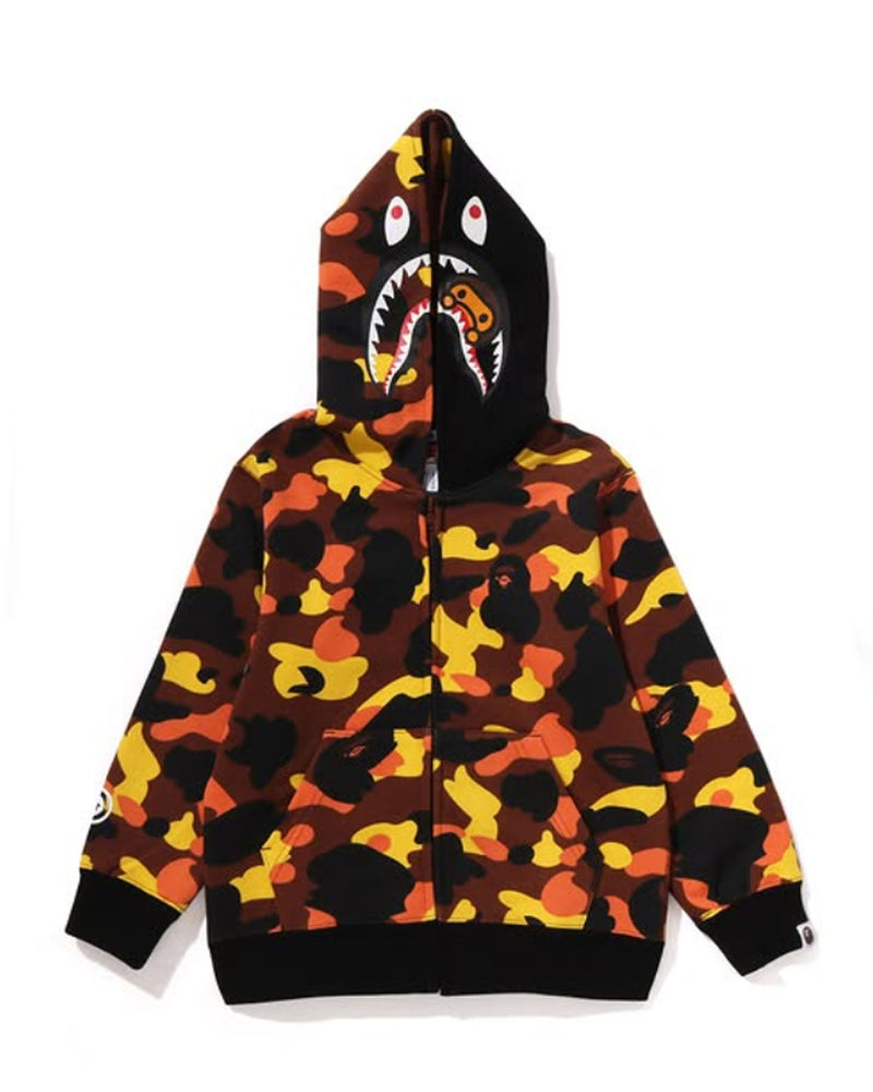 A BATHING APE BAPE KIDS 1ST CAMO MILO SHARK ZIP HOODIE