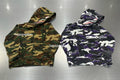 A BATHING APE BAPE KIDS GLITCH WOODLAND CAMO SHARK ZIP HOODIE