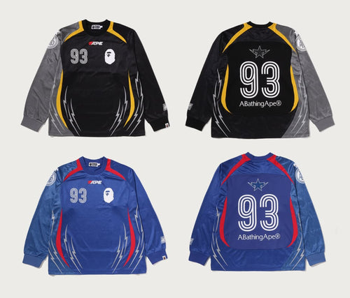 A BATHING APE MULTI LOGO RELAXED FIT FOOTBALL L/S TEE