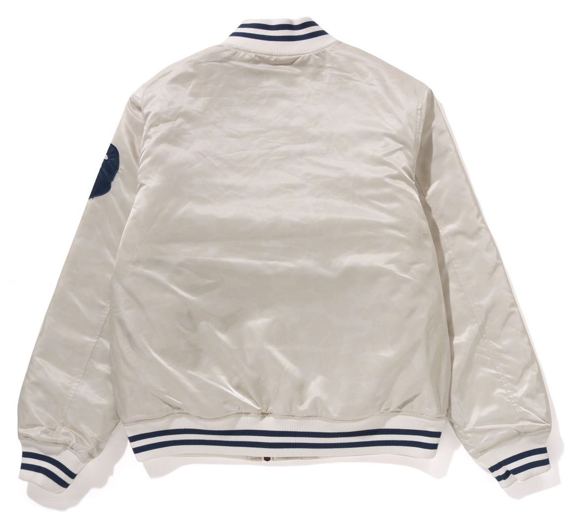A BATHING APE SOLID CAMO NYC LOGO NYLON VARSITY JACKET A BATHING APE SOLID CAMO NYC LOGO NYLON VARSITY JACKET
