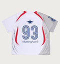 A BATHING APE APE FRAME PATTERN MULTI LOGO RELAXED FIT FOOTBALL JERSEY