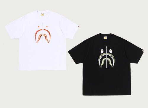 A BATHING APE APLASH CAMO SHARK FACE RELAXED FIT TEE