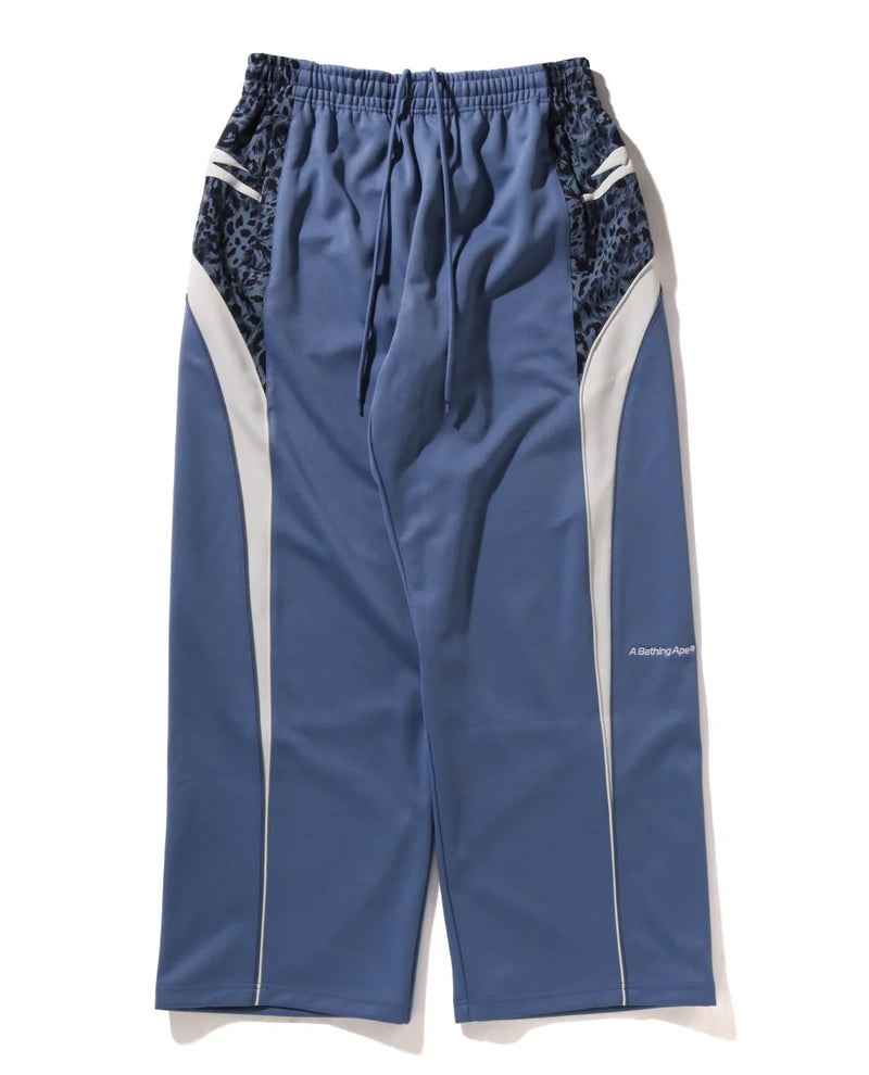 A BATHING APE WILD LEOPARD PATTERN OVERSIZED FIT TRACK PANTS