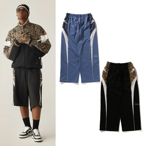 A BATHING APE WILD LEOPARD PATTERN OVERSIZED FIT TRACK PANTS