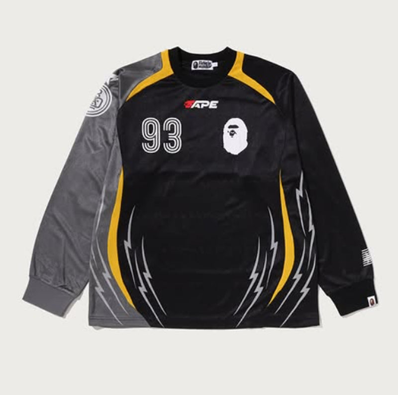 A BATHING APE MULTI LOGO RELAXED FIT FOOTBALL L/S TEE