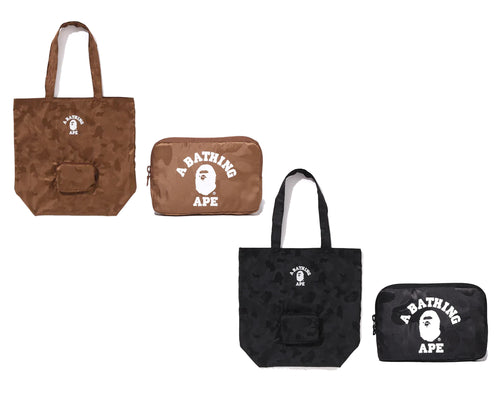 A BATHING APE ABC CAMO POLYESTER JACQUARD PACKABLE TOTE BAG