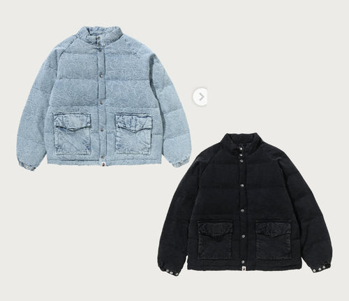 A BATHING APE LINE CAMO JACQUARD DENIM CLASSIC DOWN JACKET