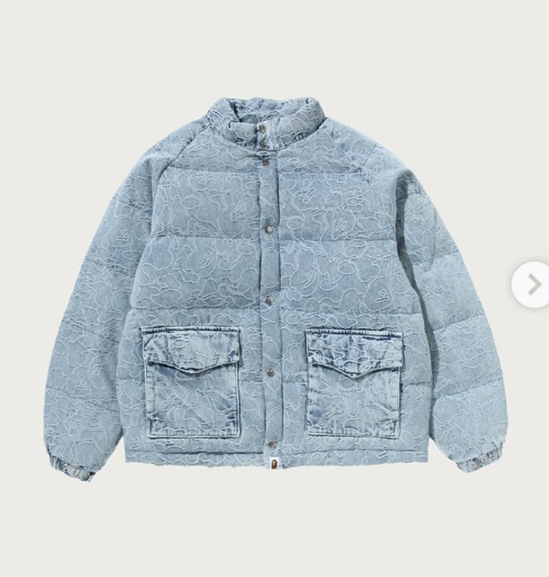 A BATHING APE LINE CAMO JACQUARD DENIM CLASSIC DOWN JACKET