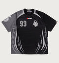 A BATHING APE APE FRAME PATTERN MULTI LOGO RELAXED FIT FOOTBALL JERSEY