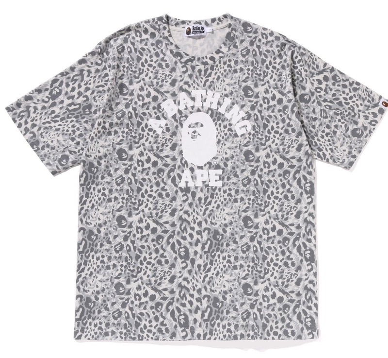 A BATHING APE WILD LEOPARD PATTERN COLLEGE RELAXED FIT TEE