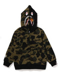 A BATHING APE BAPE KIDS 1ST CAMO MILO SHARK ZIP HOODIE