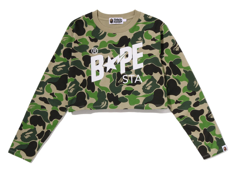 A BATHING APE Ladies' ABC CAMO BAPE STA LOGO CROPPED L/S TEE