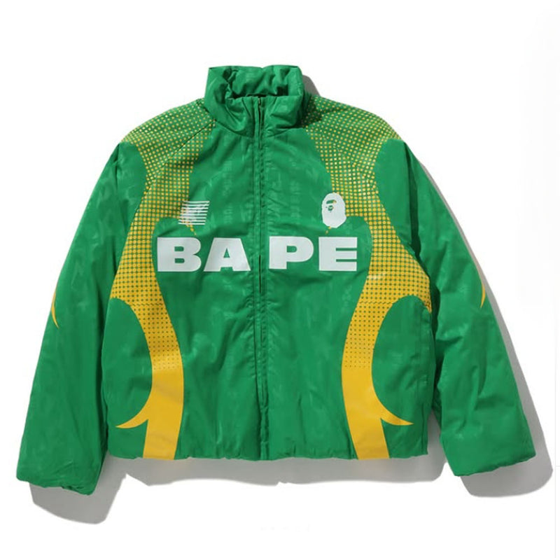 A BATHING APE ABA FLAME MONOGRAM JACQUARD MULTI LOGO PADDED JACKET