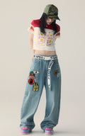 A BATHING APE Ladies' MULTI LOGO FOOTBALL BOXY CROPPED TEE