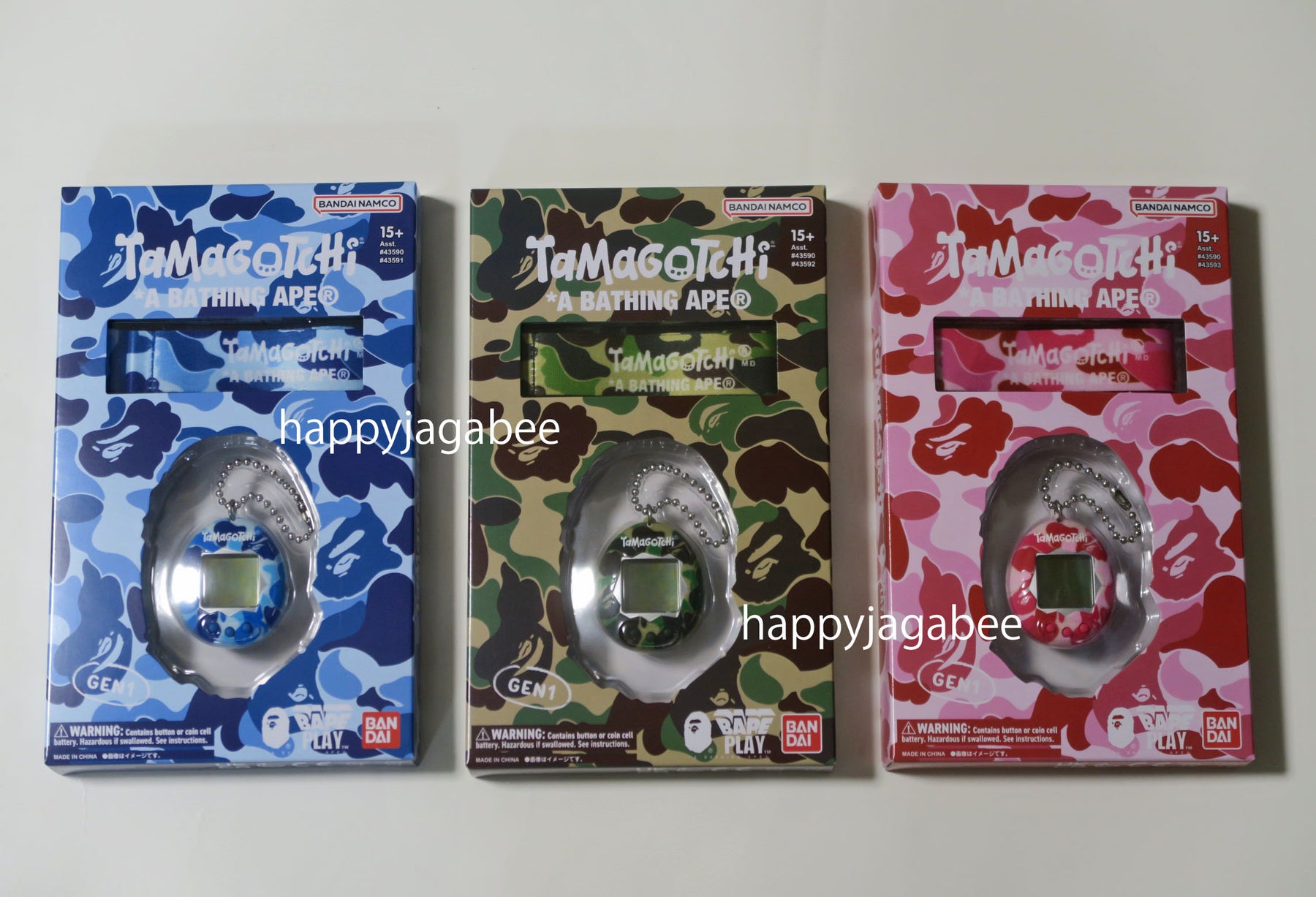 A BATHING APE BAPE x TAMAGOTCHI ABC CAMO ORIGINAL TAMAGOTCHI ( Set of 3 )  w/ ABC CAMO STRAP