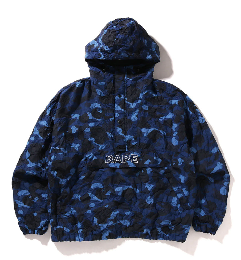 A BATHING APE CRINKLE EFFECT COLOR CAMO HALF ZIP HOODIE JACKET