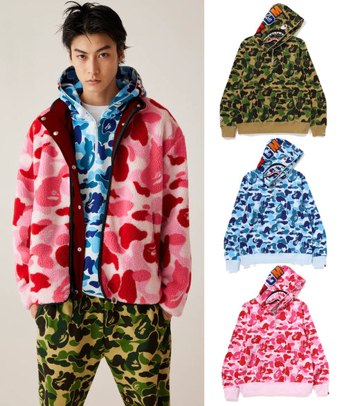 A BATHING APE ABC CAMO SHARK HALF ZIP HOODIE