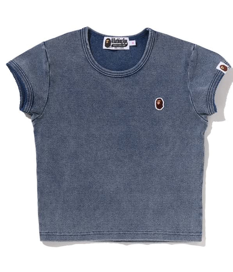 A BATHING APE Ladies' APE HEAD ONE POINT INDIGO CROPPED TEE