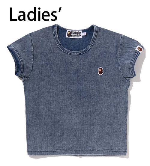 A BATHING APE Ladies' APE HEAD ONE POINT INDIGO CROPPED TEE