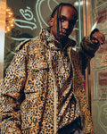 A BATHING APE WILD LEOPARD PATTERN RELAXED HALF ZIP SWEAT SHIRT