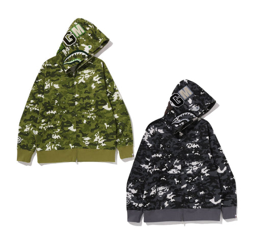 A BATHING APE MULTI PIXEL CAMO SHARK REGULAR FIT FULL ZIP HOODIE