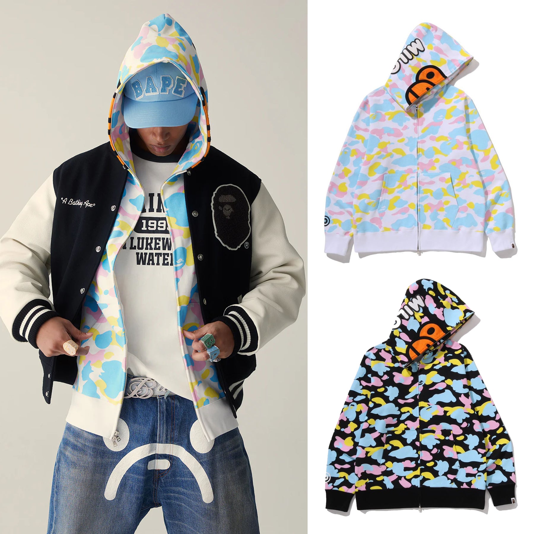 A BATHING APE NEW MULTI CAMO BABY MILO REGULAR FIT FULL ZIP HOODIE