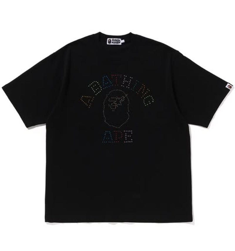 A BATHING APE RHINESTONE COLLEGE RELAXED FIT TEE