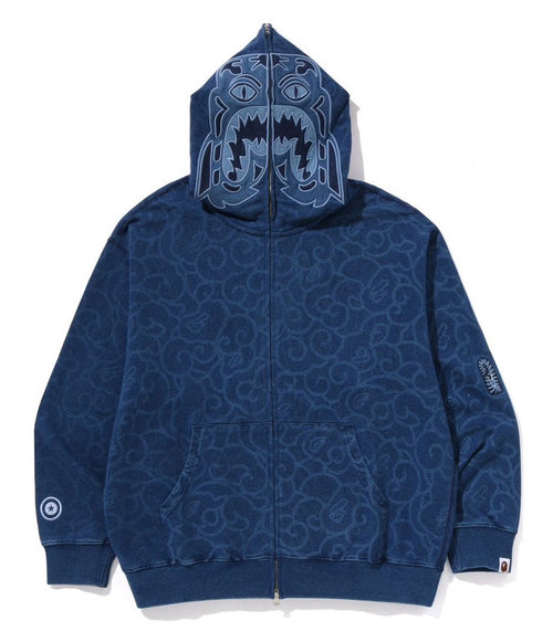 A BATHING APE CLOUD CAMO TIGER UPCYCLED RELAXED FIT FULL ZIP HOODIE
