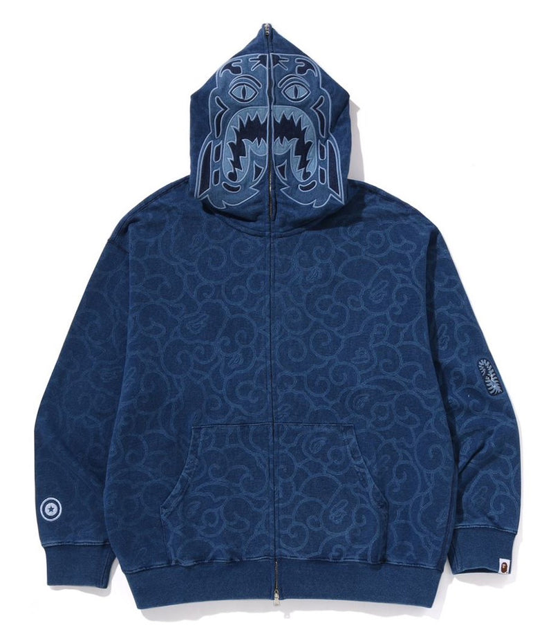 A BATHING APE CLOUD CAMO TIGER UPCYCLED RELAXED FIT FULL ZIP HOODIE
