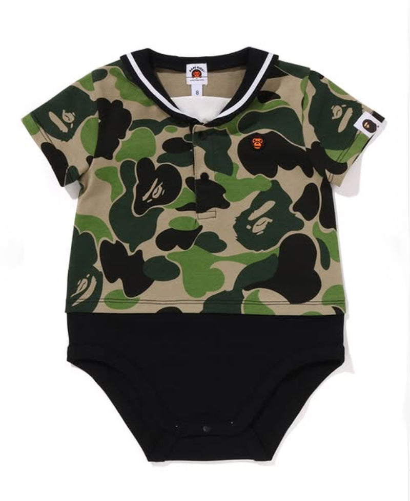 A BATHING APE BAPE KIDS ABC CAMO BABY MILO SAILOR COLLAR LAYERED BODYSUIT