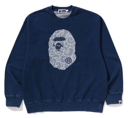 A BATHING APE CLOUD CAMO APE HEAD RELAXED FIT CREWNECK SWEAT SHIRT