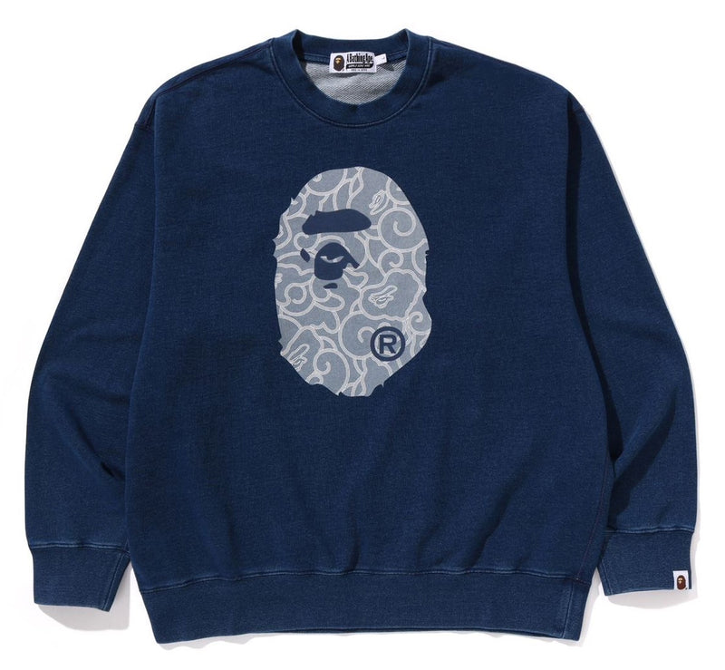 A BATHING APE CLOUD CAMO APE HEAD RELAXED FIT CREWNECK SWEAT SHIRT