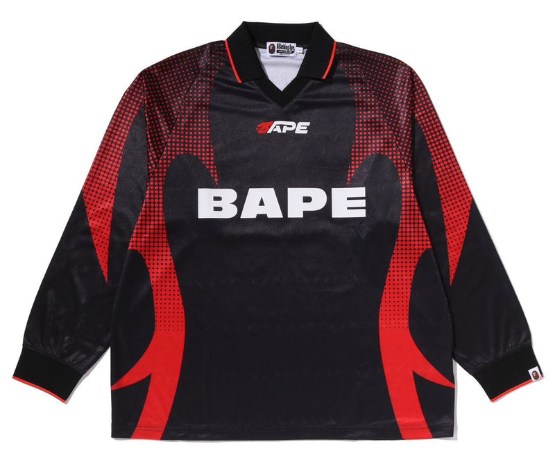A BATHING APE APE FLAME MONOGRAM JACQUARD LOGO RELAXED FIT FOOTBALL JERSEY