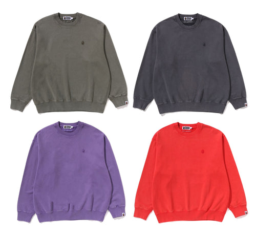 A BATHING APE GARMENT DYE ONE POINT RELAXED FIT CREWNECK SWEAT SHIRT