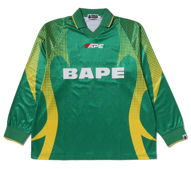 A BATHING APE APE FLAME MONOGRAM JACQUARD LOGO RELAXED FIT FOOTBALL JERSEY