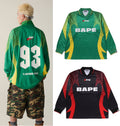 A BATHING APE APE FLAME MONOGRAM JACQUARD LOGO RELAXED FIT FOOTBALL JERSEY