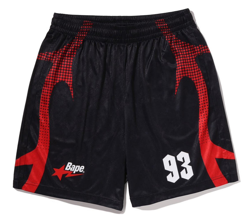 A BATHING APE APE FLAME MONOGRAM JACQUARD RELAXED FIT FOOTBALL SHORTS