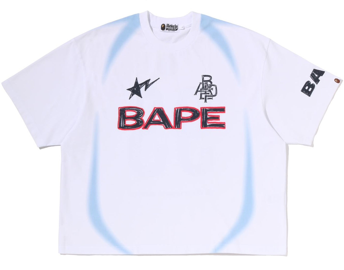 A BATHING APE HEVY WASH HAND DRAW FOOTBALL MULTI LOGO RELAXED FIT